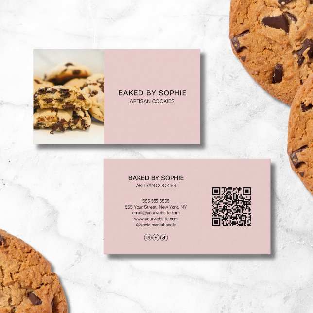 Bakery Custom Photo QR Code Pink Business Card (Bakery Custom Photo QR Code Pink Business Card)