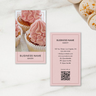 Bakery Custom Photo QR Code Pink Business Card