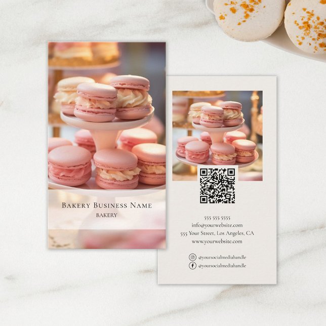 Bakery Custom Photo Social Media QR Code Business Card (Create your own Bakery Business Card with 2 photos QR code and Social Media Icons )