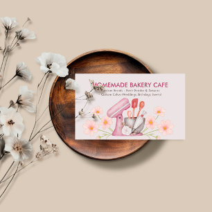 Bakery Customizable Cafes Cake Grey Pink Business Card