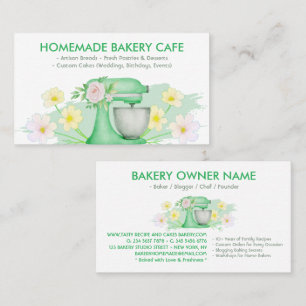 Bakery Customizable Cafes Cake Makers Floral Green Business Card