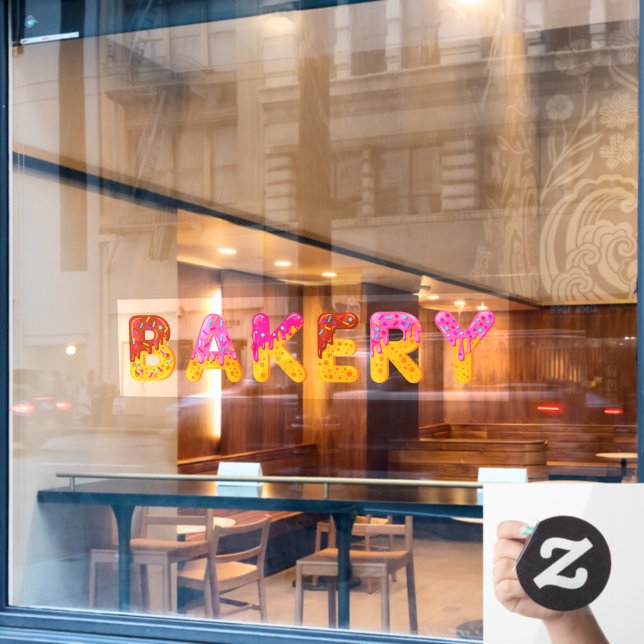 Bakery Doughnut Cartoon Biscuit Glazed Sprinkles Window Cling (Cafe Window)