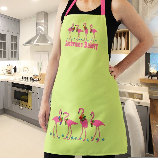 Bakery Flamingos Personalized Chartreuse Apron (Creator Uploaded)