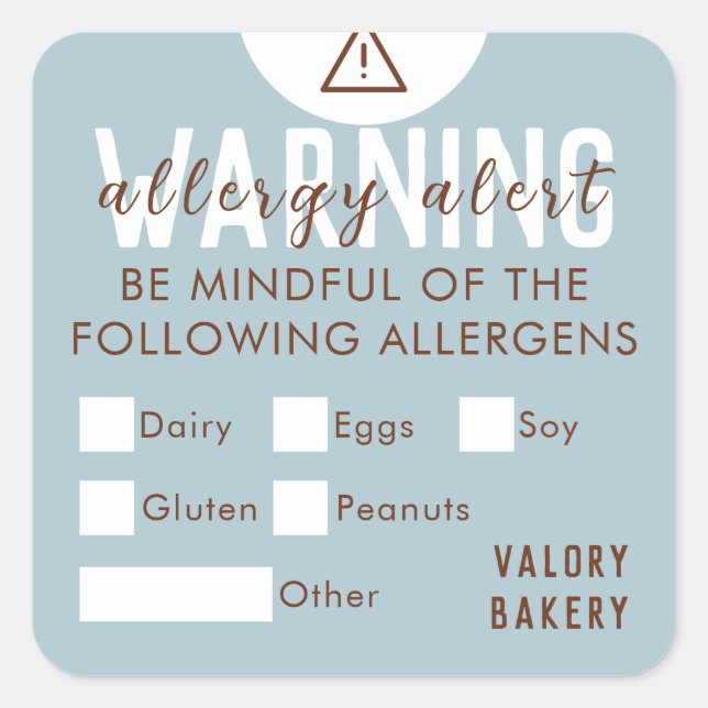 Bakery Food Allergy Alert Safety Pastel Blue Square Sticker (Front)