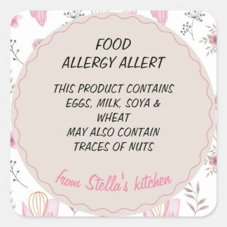 Bakery Food Allergy Allert Square Sticker