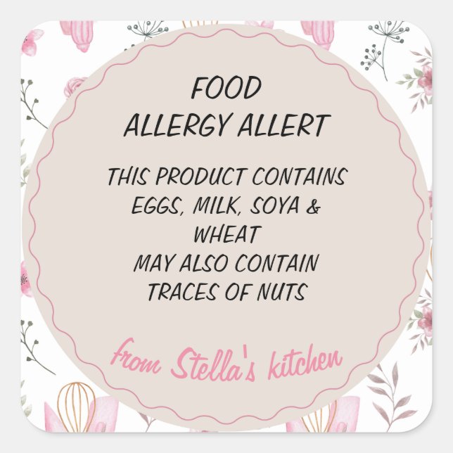 Bakery Food Allergy Allert Square Sticker (Front)