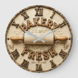 Bakery Fresh Rustic Baking Kitchen Decor Large Clock
