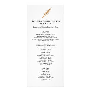 Bakery goods price list rack card