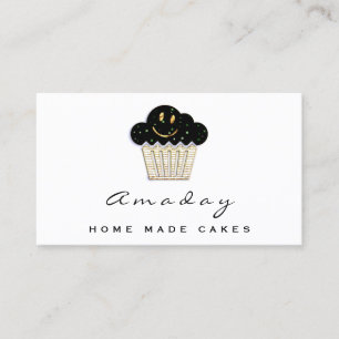 Bakery Home Made Cake Logo Muffin Smile Gold Business Card