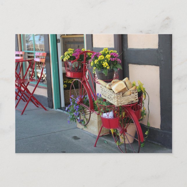 Bakery in Bicycle Basket At Solvang in Colour Postcard (Front)
