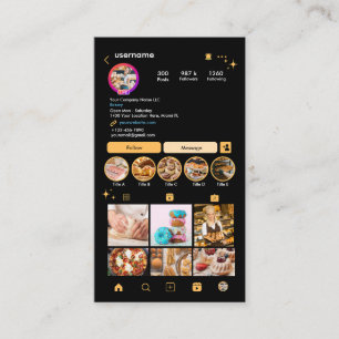 Bakery Instagram Chef Peach Pastry Caterer QR Code Business Card