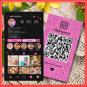Bakery Instagram Chef Pink Pastry Caterer QR  Business Card