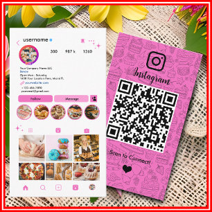 Bakery Instagram Chef Pink & White Cake Bakery QR Business Card