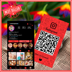 Bakery Instagram Chef Red Pastry Caterer QR Business Card