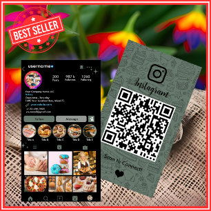 Bakery Instagram Chef Sage Green Pastry Caterer QR Business Card