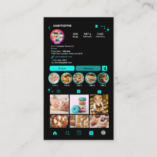 Bakery Instagram Chef Turquoise Pastry Caterer QR Business Card