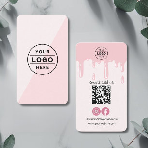 Bakery Instagram Facebook  Logo QR Code Pink Drip Business Card