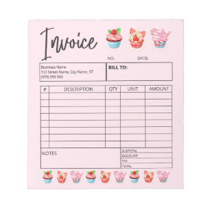 Bakery Invoice Sales Form Receipt Pastry Cupcake Notepad