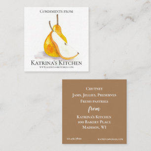 Bakery Kitchen Condiments Fresh Fruit Pear Pastry Square Business Card