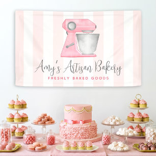 Bakery Kitchen Mixer Logo Blush Pink White Stripes Banner