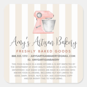 Bakery Kitchen Peach Mixer Beige Stripe Legal Copy Square Sticker