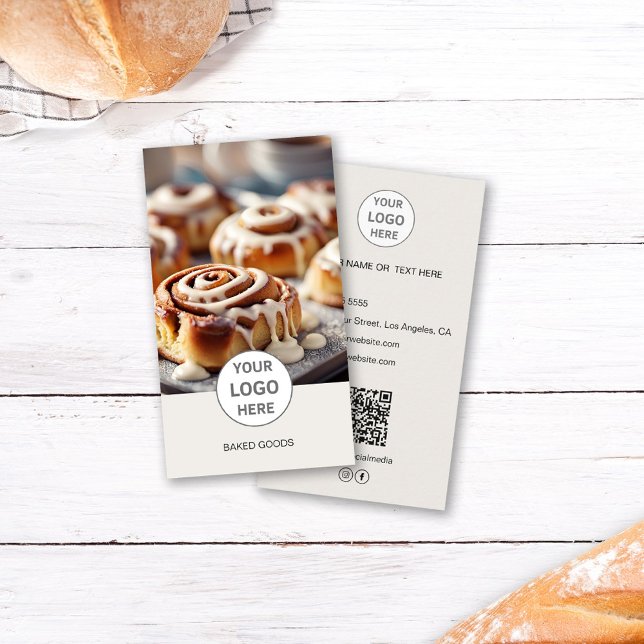 Bakery Logo Photo QR Code Tan Business Card (Bakery Logo Photo QR Code Tan Business Card)