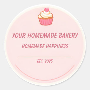 Bakery Logo Sticker - Custom Pink Cupcake Design