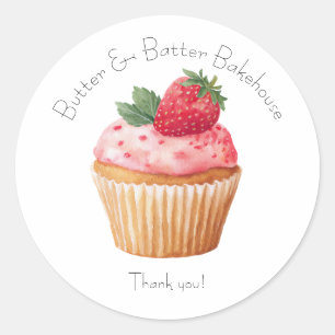 Bakery Logo Stickers,  Strawberry Cupcake Label