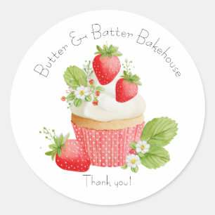 Bakery Logo Stickers,  Strawberry Cupcake Label