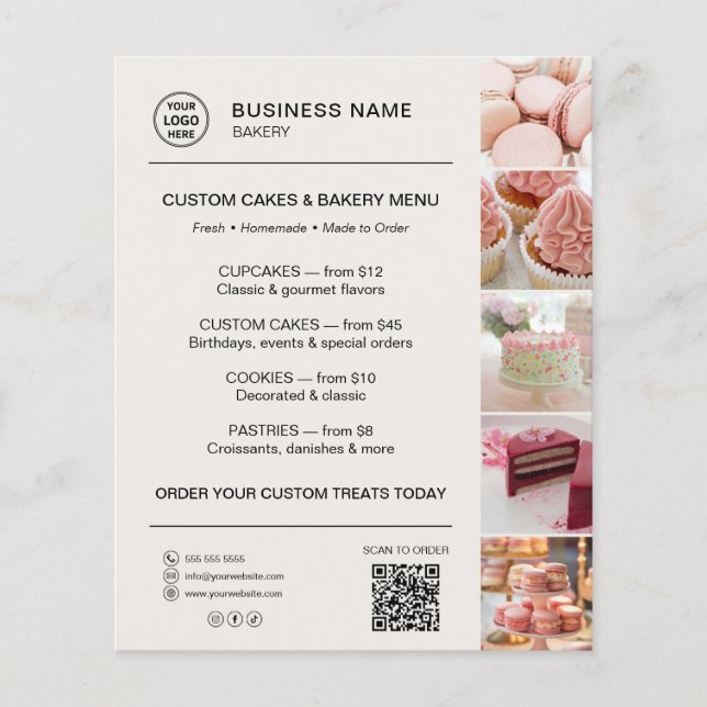Bakery Menu Custom Logo QR Code Neutral Beige (Front)