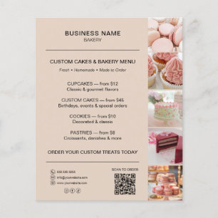 Bakery Menu Flyer Template QR Code Mocha Brown