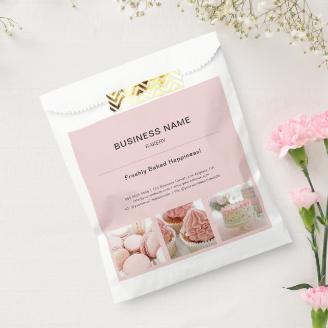 Bakery Minimal Pink Custom Photo Business Favour Bag (Sealed)