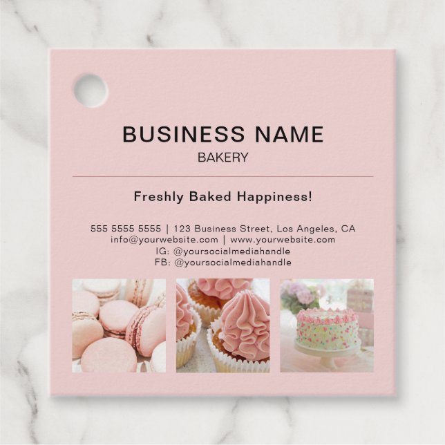 Bakery Minimal Pink Custom Photo Business Tag (Front)