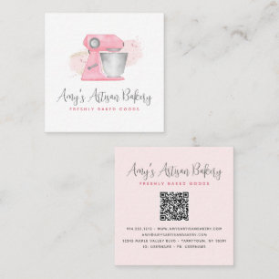 Bakery Mixer Blush Pink QR Code Pastry Chef Simple Square Business Card