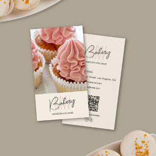 Bakery Monogram Logo Custom Photo QR Cream Business Card