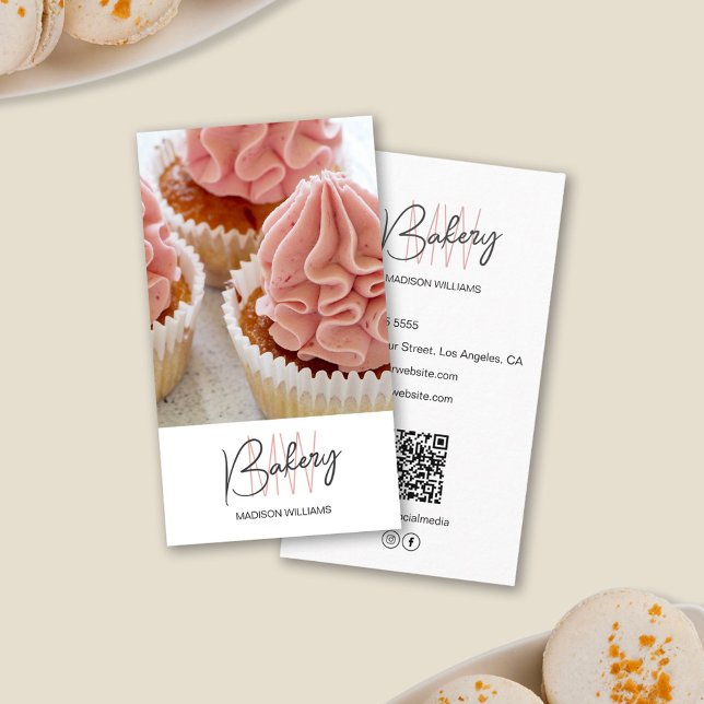 Bakery Monogram Logo Custom Photo QR White Business Card (Bakery Monogram Logo Custom Photo QR White Business Card)