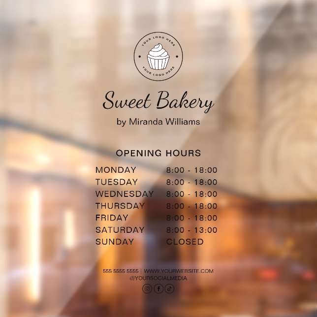 Bakery Opening Hours Custom Logo Business Window Cling (Sheet 2)