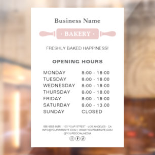 Bakery Opening Hours Rolling Pin Window Cling