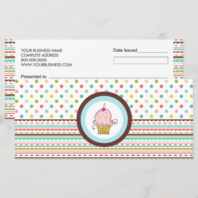 Bakery or Cupcake Shop Gift Certificates (Front/Back)