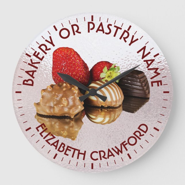 Bakery Or Pastry Sweets Cake Shop With Your Name Large Clock (Front)
