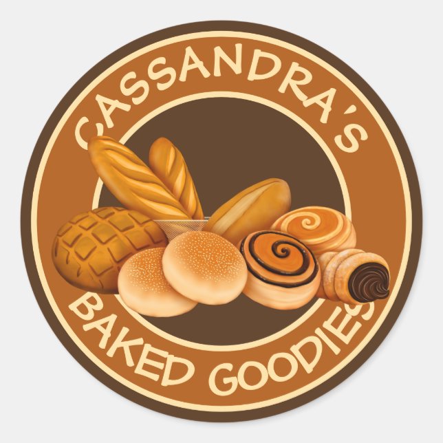 Bakery Pastries Your Name Bread Baker’s Logo Classic Round Sticker (Front)