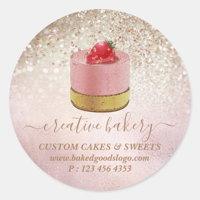 Bakery Pastry Cake Decor Wood glitter sparkles Classic Round Sticker (Front)