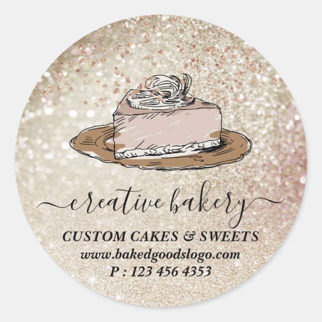 Bakery Pastry Cake slice on plate Decorations Classic Round Sticker (Front)