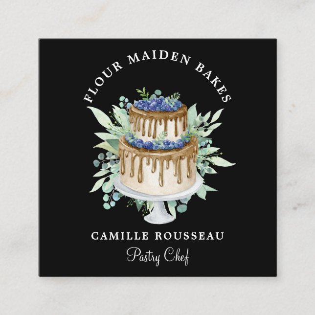 Bakery Pastry Chef Baker Black  Square Business Card (Front)