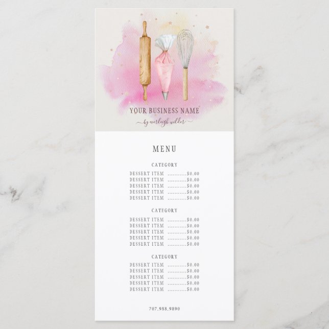 Bakery Pastry Chef Baker Utensils Pink Price Menu (Front)