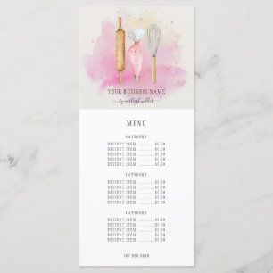 Bakery Pastry Chef Baker Utensils Pink Price Menu