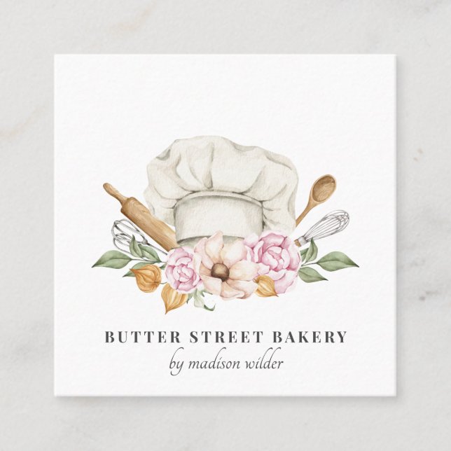 Bakery Pastry Chef Bakers Tools Square Business Card (Front)