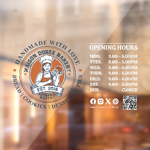 Bakery Pastry Chef Baking Catering Opening Hours Window Cling
