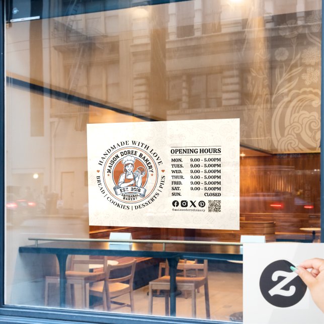 Bakery Pastry Chef Baking Catering Opening Hours Window Cling (Cafe Window)