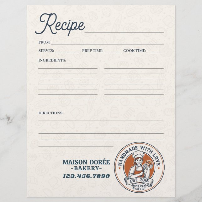 Bakery Pastry Chef Baking Recipe Page Cookbook (Front)